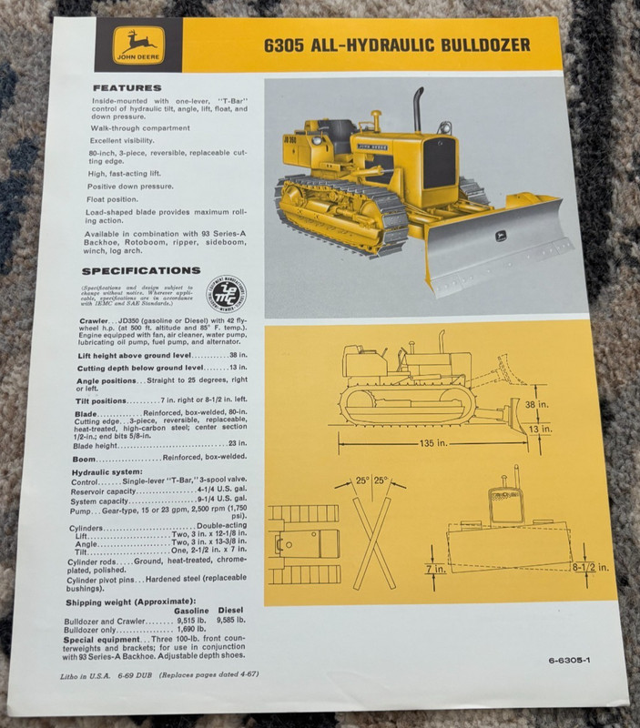 John Deere 6305 All Hydraulic Bulldozer For 1969 Brochure CWPA26