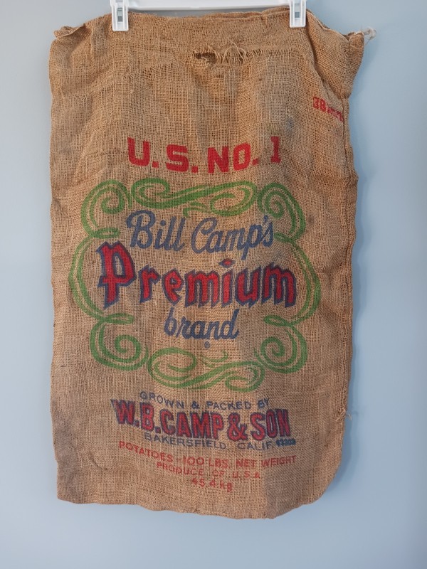 Vintage Bill Camp’s Burlap Potato Sack 100 Pound Bag Bakersfield California