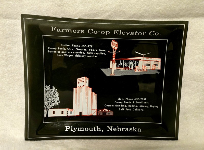 Vintage MCM Farmers COOP ELEVATOR CO AshTray Plymouth NB Grain Elev Gas Station