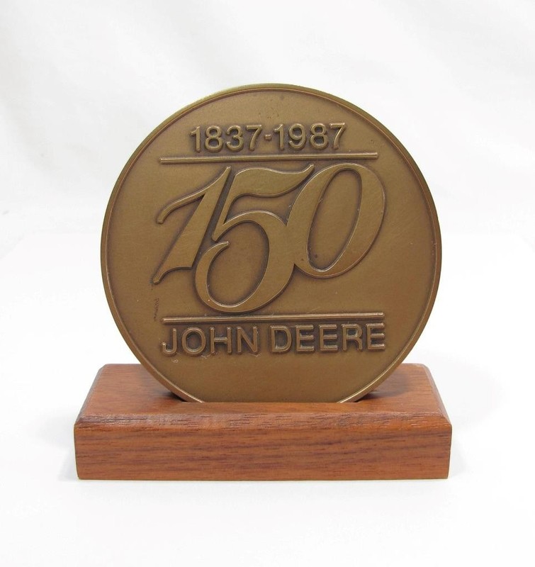 VTG John Deere 1837-1987 150 Anniversary Steel Plow Bronze Coin Medallion Stand