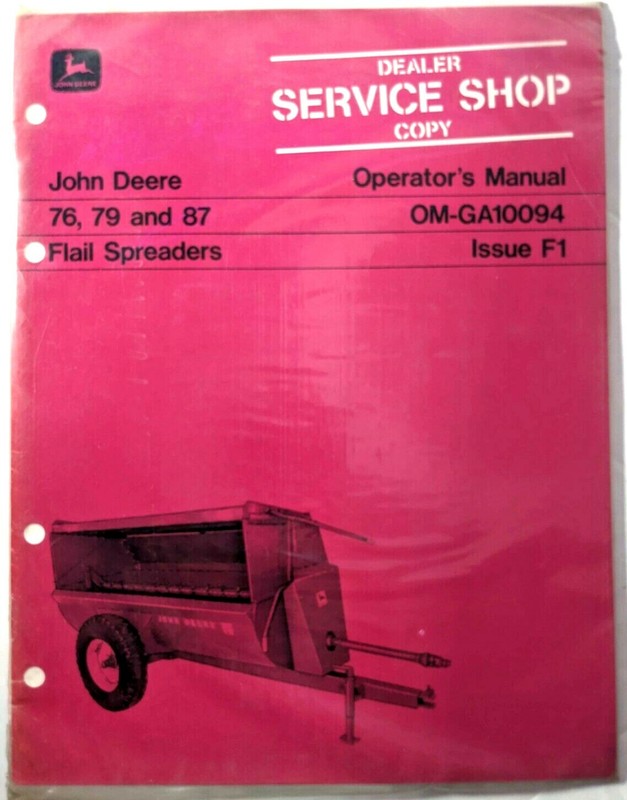 VTG John Deere 76 79 87 Flail Spreaders Operators Manual Dealer Copy 1970s Farm