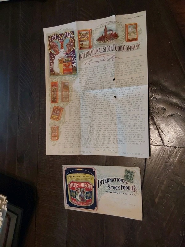 1900s INTERNATIONAL STOCK FOOD CO. ENVELOPE & LETTER ANIMAL FEED DAN PATCH