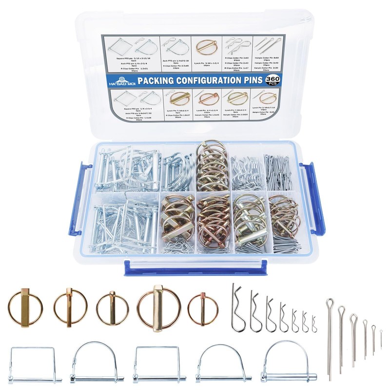 360Pcs Heavy Duty Pin Assortment Kit – Hitch Pins R Clip PIns – Hair Pins- Ly…