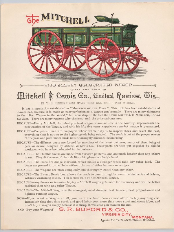 ca 1900 Mitchell Wagon Racine WI Color Illustrated Broadsheet Original BH1-65