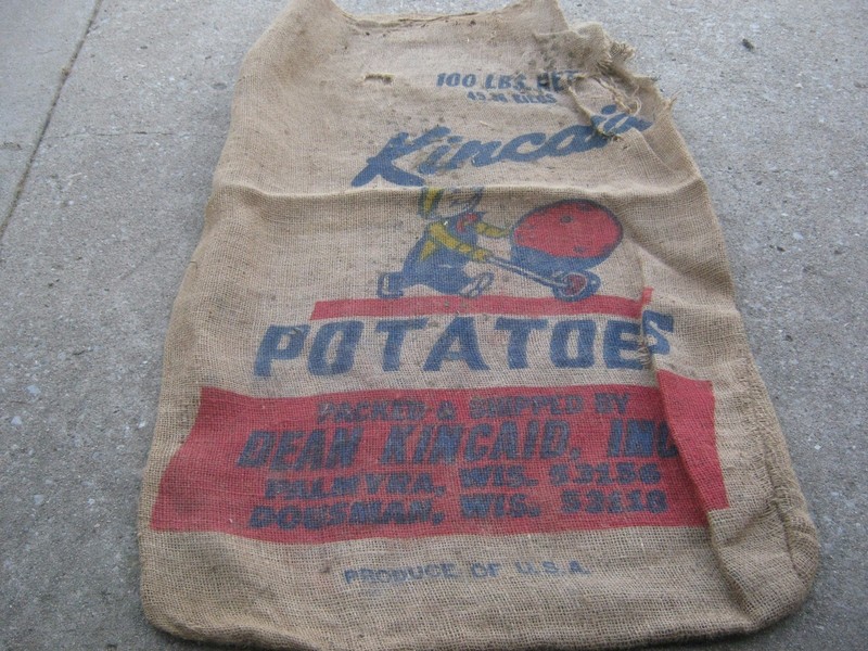 40″x24″ Vintage Dean Kincaid Potatoes Palmyra Dousman WIS Boy Wheelbarrow Sack