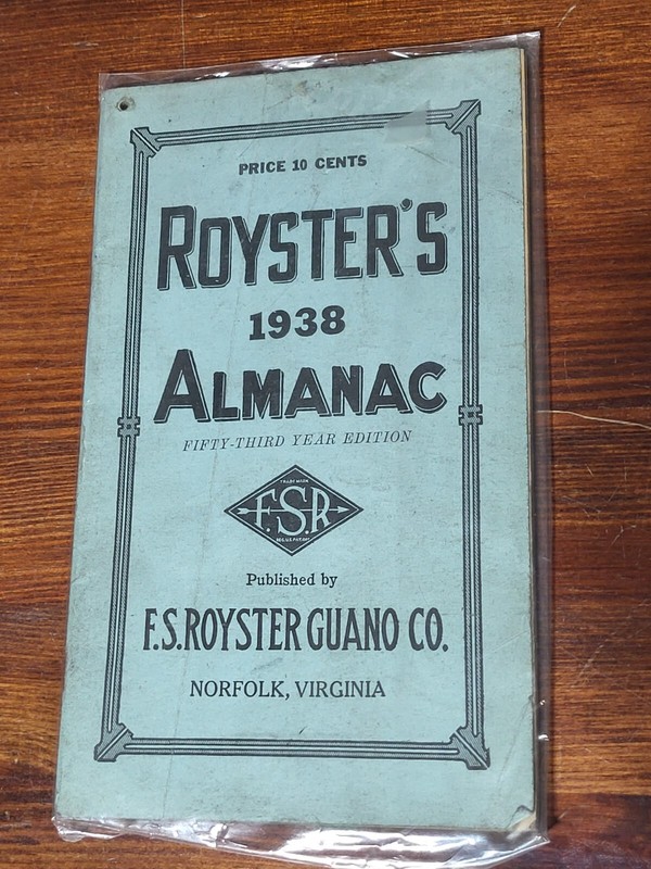 Royster’s 1938 Almanac F.S. Royster Guano Virginia Fertilizers FSR FARMERS VTG