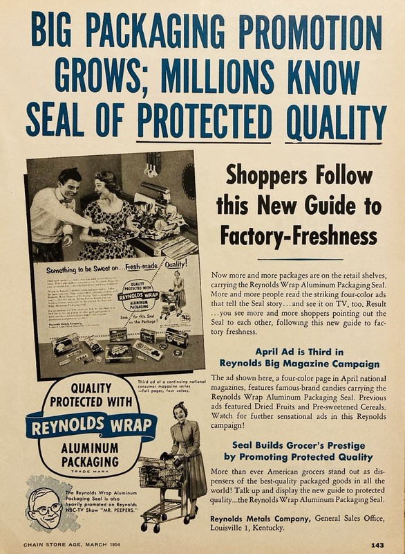 1954 AD.(XH83)~REYNOLDS METALS CO. LOUISVILLE, KY. REYNOLDS WRAP ALUMINUM FOIL