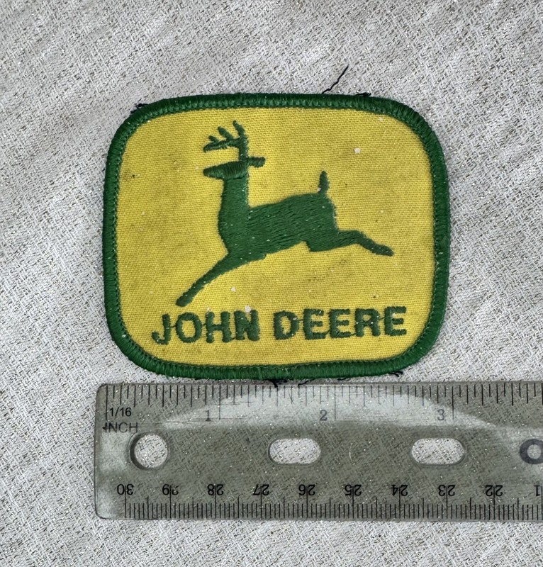 Vintage JOHN DEERE JD Embroidered Sew on Advertising Farm Patch Yellow Green gallery