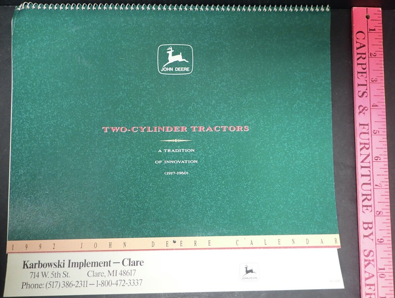 1992 John Deere Calendar Two Cylinder Tractors – Karbowski Implement Clare MI