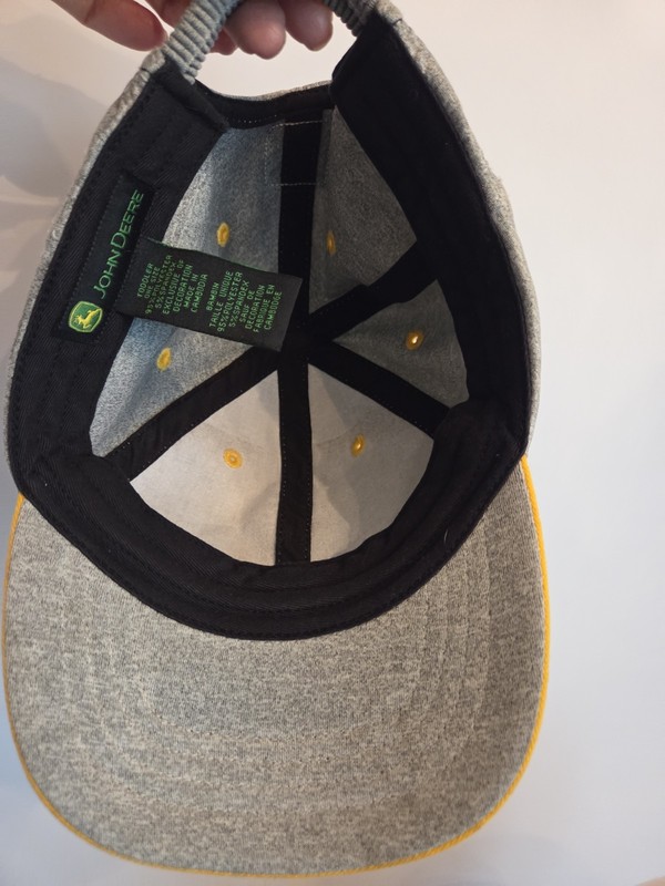 John Deere Toddler Elasticback Soft Baseball Style Cap Hat Gray Yellow Bulldozer gallery