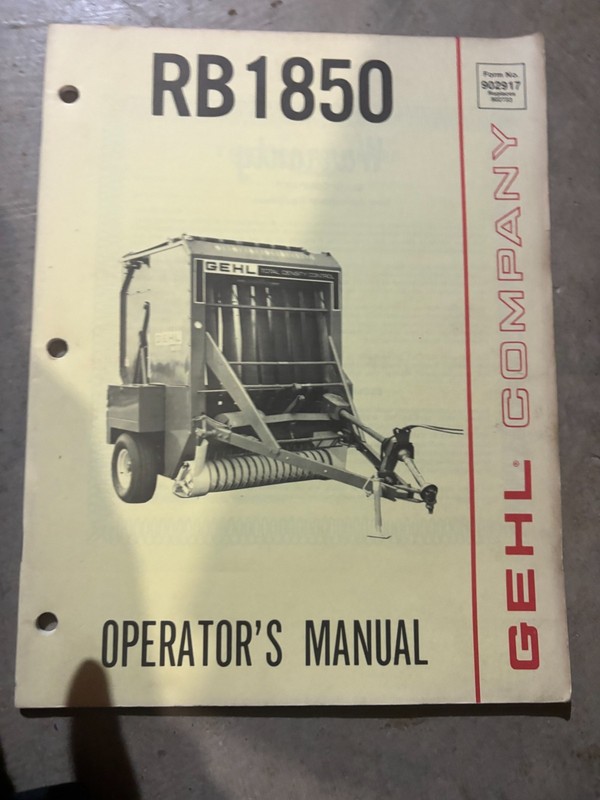Gehl 1850 Round Baler Operator’s Manual MWPA26