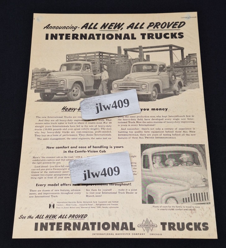 2 Vintage 1950 IH International Truck Print Ads Magazine Ads gallery
