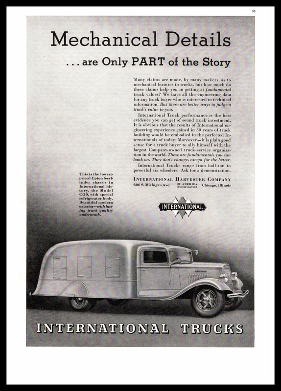 1935 International Harvester Truck Model C-30 1.5 Ton Refrigerator Body Print Ad