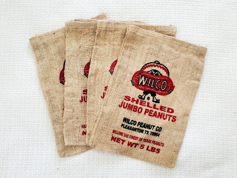 Set Of Four (4) EMPTY 9×14 Burlap Bag Wilco Shelled Jumbo Peanuts CRAFTS