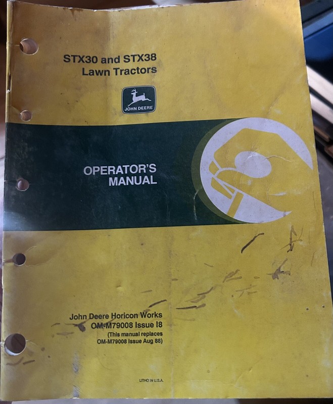 John Deere STX30 and STX38 Lawn Tractors~Operator’s Manual Unmarked & Complete!