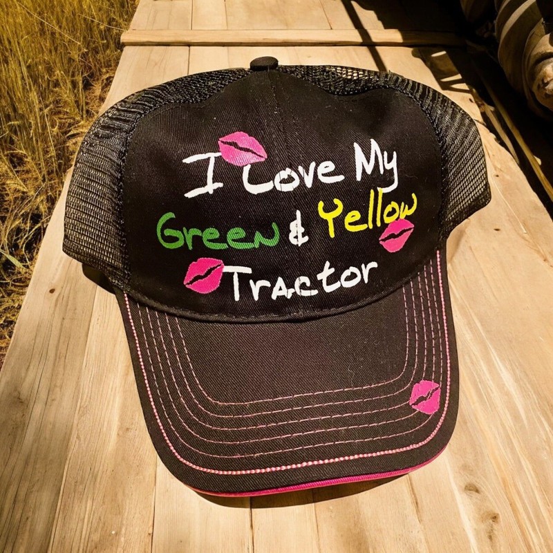 Womens John Deere Trucker Hat Cap Pink Green & Black Adjust Snap Mesh Back