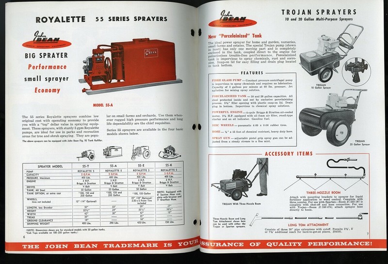 Vintage JOHN BEAN ALL PURPOSE SPRAYERS Spec Sheet Trojan Agricultural 1966 FFA gallery