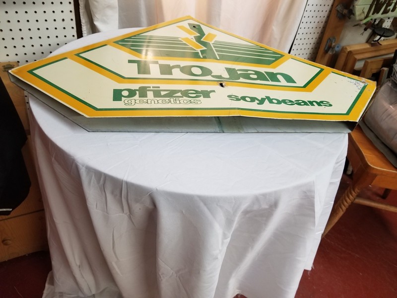 Vintage Trojan Pfizer Genetics Soybeans Double Sided Metal Sign gallery