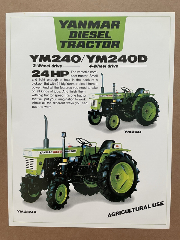 Vintage YANMAR DIESEL TRACTOR Cut-Out Brochure YM240 YM240D 24HP uncut #33
