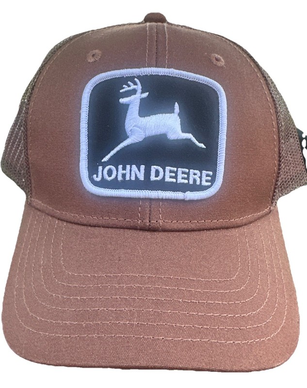 John Deere Brown Mesh Trucker Hat Snapback Cap Deer Logo Farm Agriculture