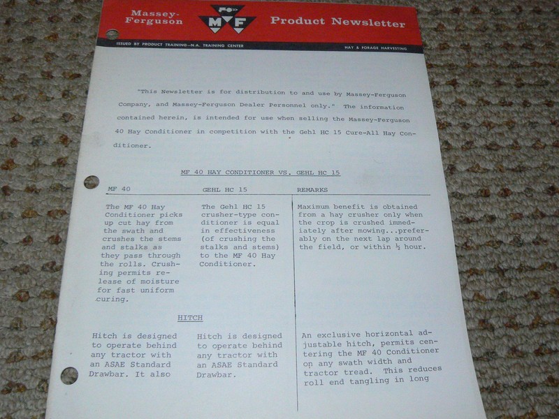 Massey Ferguson 40 Hay Conditioner Vs. Gehl HC 15 Product Newsletter
