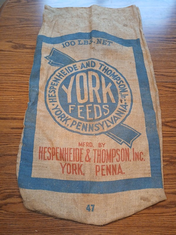 Vintage York PA Hespenheide & Thompson Burlap Farm Feed Seed Bag 39 x 21