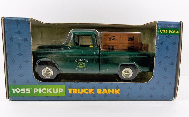 Ertl 1955 Chevy Pickup Truck Bank 1/25 Scale John Deere Midland Implement # 5614