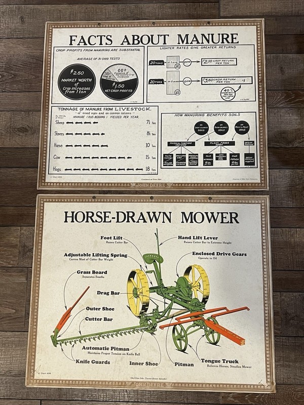 Vintage John Deere Farm Implements Sign PAIR Tractor Advertising Store Display