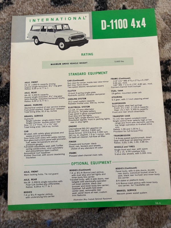 International Harvester D-1100 4X4 Truck For 1965 Brochure MWPA26