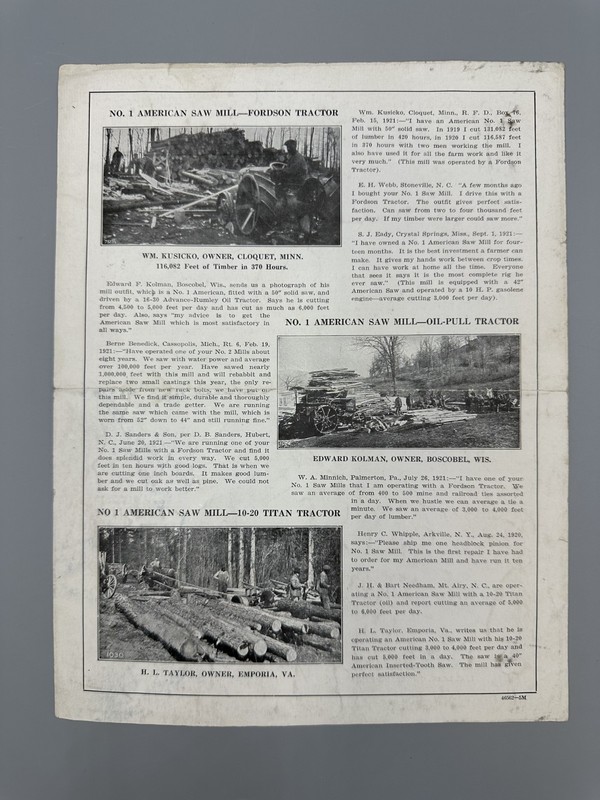 c 1920 AMERICAN SAW MILL Machinery For FARM TRACTORS Advertising Fordson Titan gallery