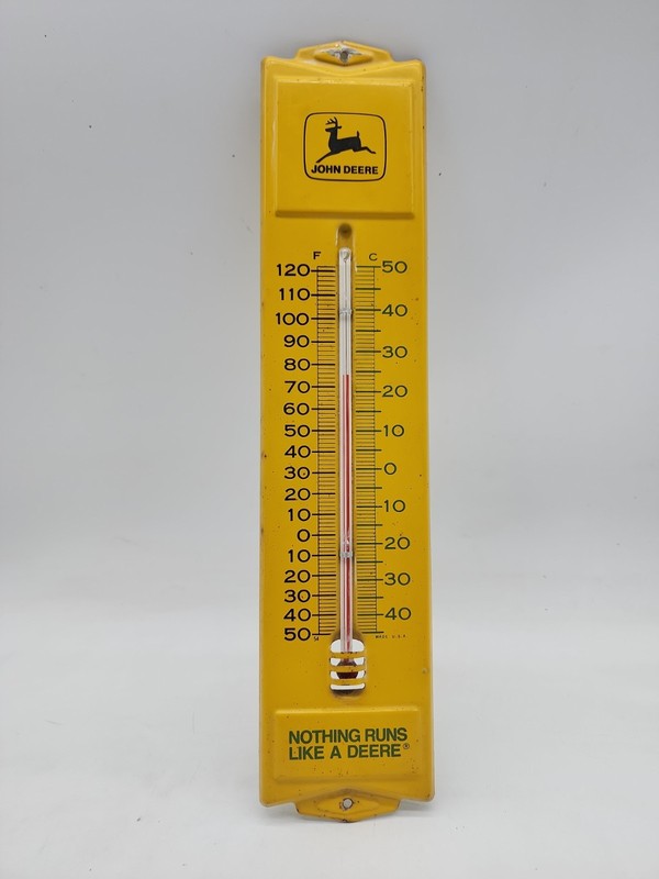Vintage John Deere Metal Thermometer Nothing Runs Like A Deere Sign Yellow