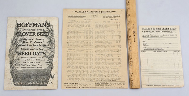 Lot of 1921 A.H. Hoffman Farm Seeds Paper Landisville Pennsylvania Price List Ad