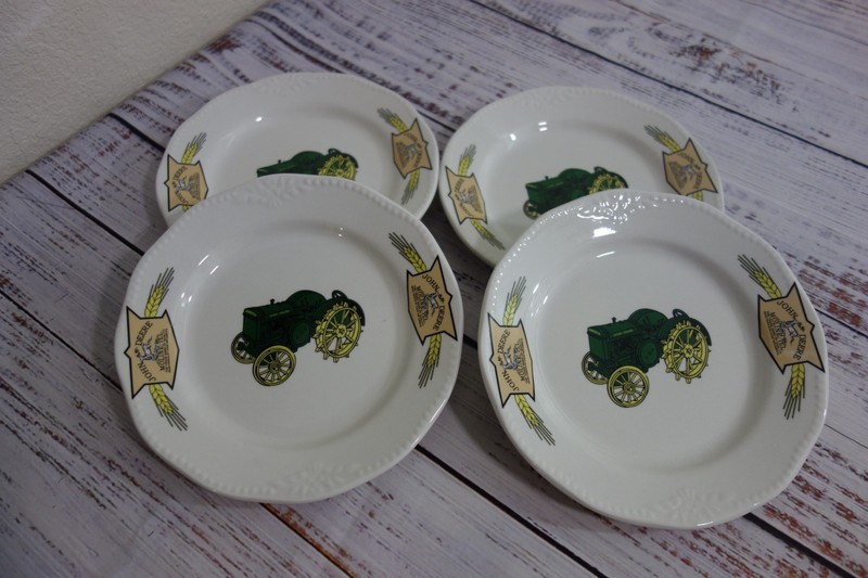 4 John Deere Timeless Gibson Embossed Trim Yellow Wheat Logo Salad Bread Plates