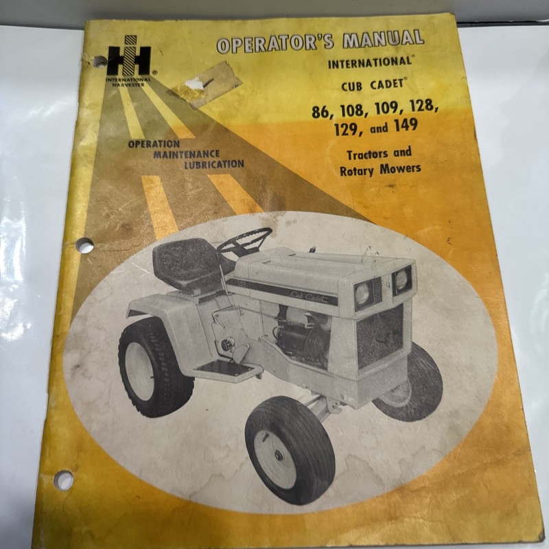 Original Vintage Cub Cadet Operator’s Manual 86, 108, 109, 128, 129 B1