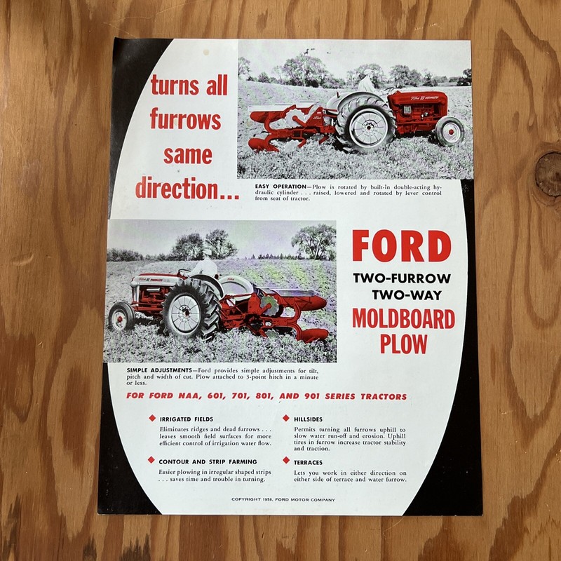Ford Two-Furrow Two-Way Moldboard Plow Sales Sheet 1958