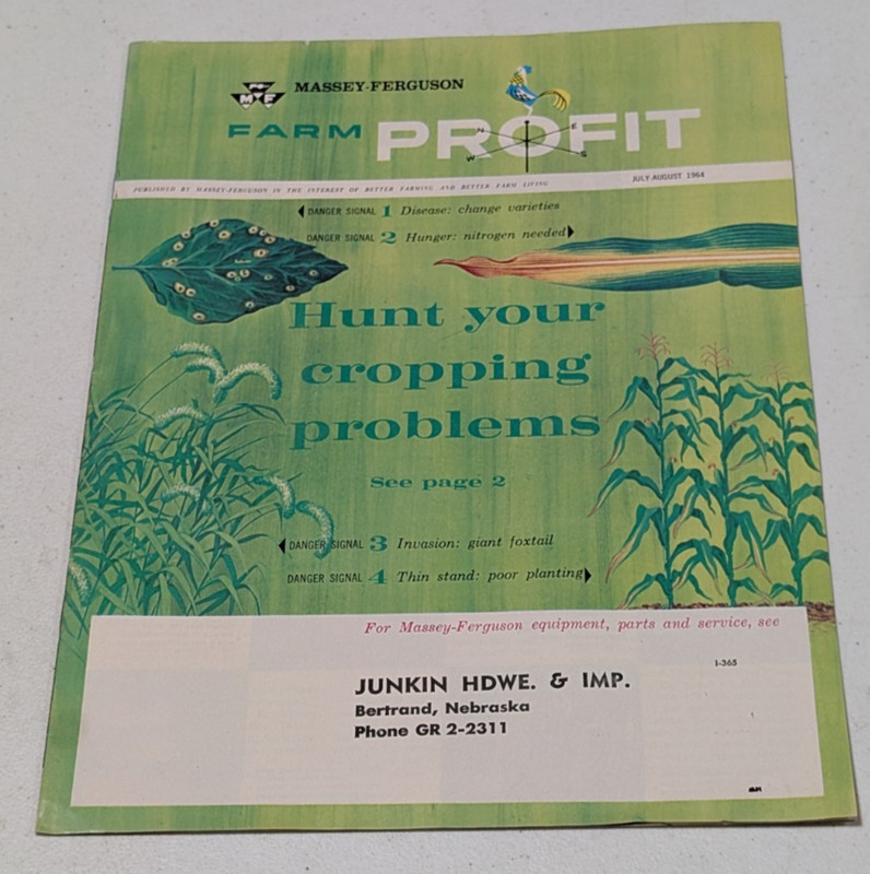 Massey Ferguson Farm Profit Magazine, July-August 1964, 23 pages, Bertrand, Neb.