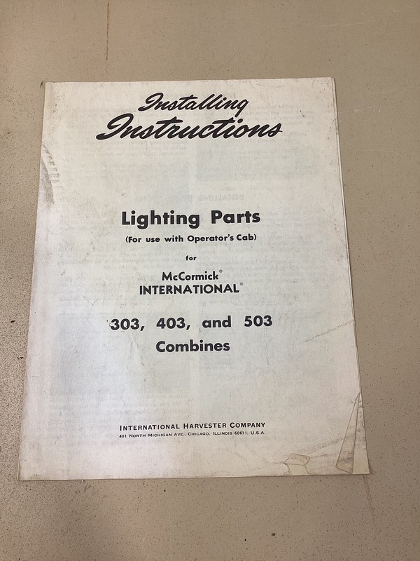 McCormick International 303, 403, 503 Combines Lighting Parts Installing Instruc