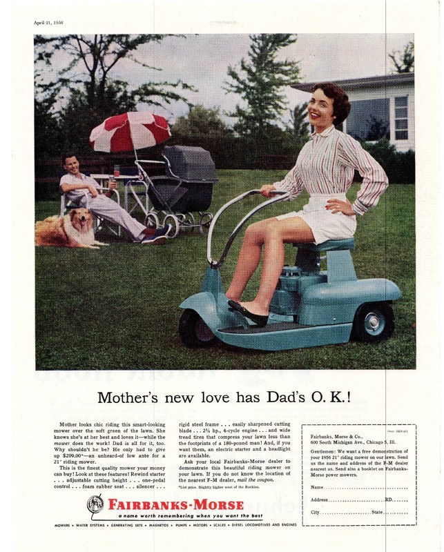 1956 Fairbanks Morse Mother’s new Love Has Dad’s O.K! Single Page Print Ad