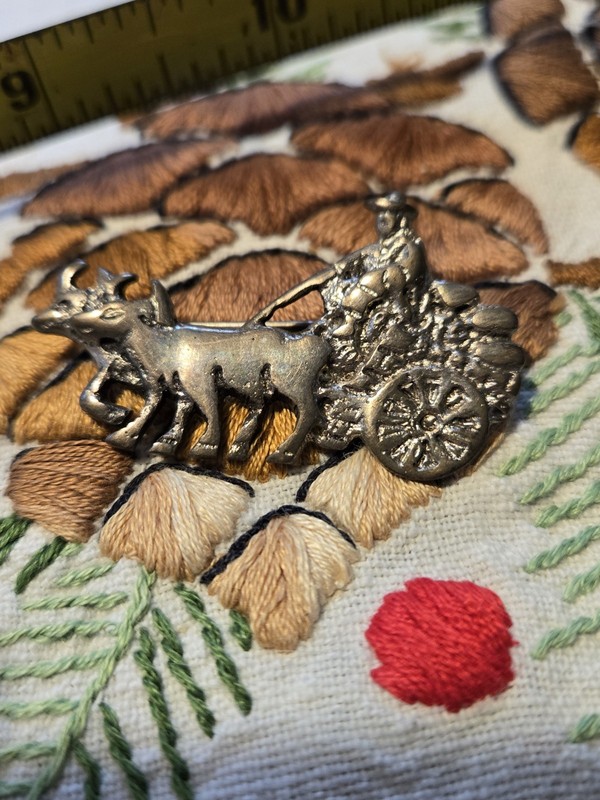 Rare Vintage Pin Farmer Oxen Wagon Farm Agriculture