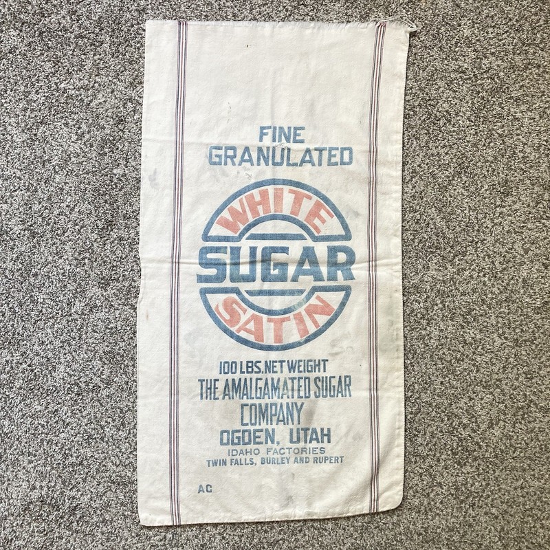 Vintage Sugar Sack White Satin 100 lbs Ogden, Utah Amalgamated Sugar Co.