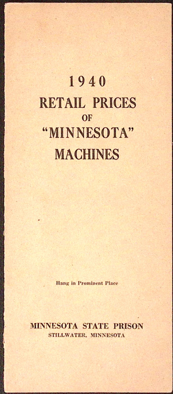 1940 Minnesota State Prison Stillwater MN Retail Prices of Minnesota Machines