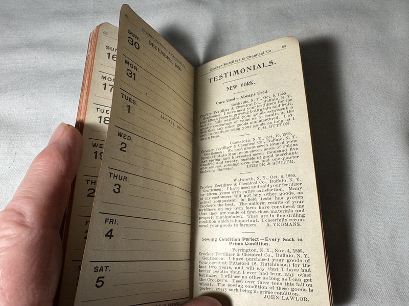 1900 Calendar Notebook Crocker Fertilizer & Chemical Co C V Mesler Gasport NY gallery