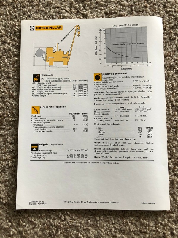 1976 Caterpiller 572-G Pipelayer sales literature gallery