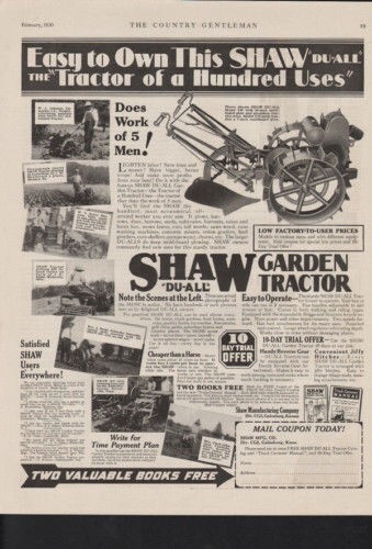 1930 SHAW DU-ALL GARDEN TRACTOR FARM EQUIPMENT GALESBURG KANSAS AD 10368