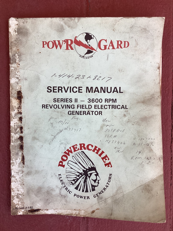 Original Vintage Power Chief Pow’r Gard Series 2 Field Generator Service Manual
