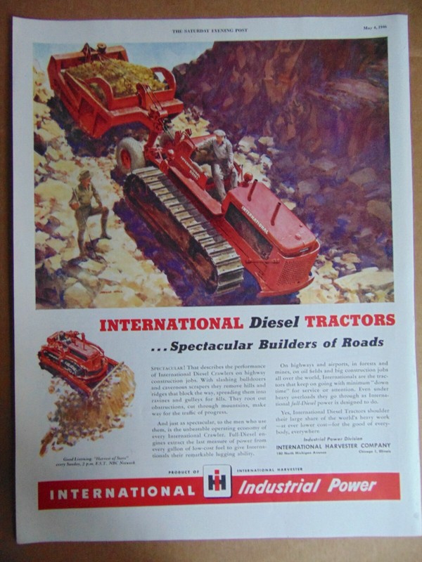1946 INTERNATIONAL DIESEL TRACTORS Haul Dirt Build Roads vintage art print ad