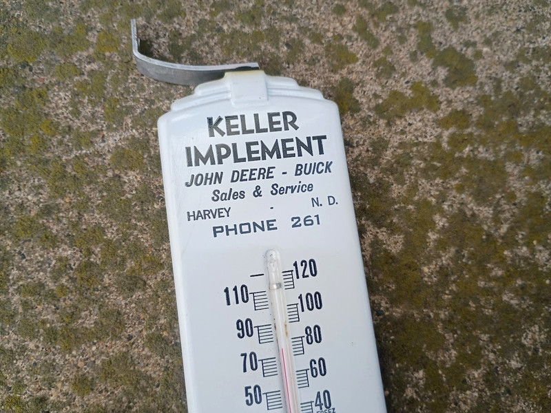 Vtg Keller Impl Harvey North Dakota John Deere Buick Dealer Metal Thermometer gallery