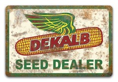 DEKALB SEED DEALER TIN SIGN ACRES OF GOLD FARM CORN DEALERSHIP LARGE 12″X18″