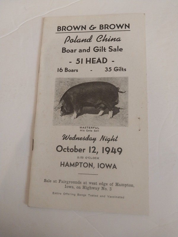 Brown & Brown – Poland China boar & gilt sale brochure 10/12/1949 Hampton, Iowa