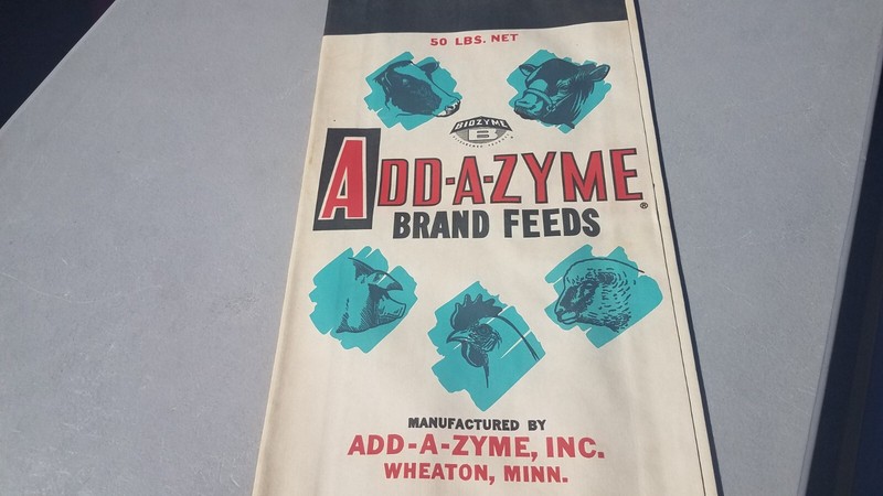 Vtg NOS 50LB Add-A-Zyme Paper Feed Sack Wheaton Minnesota Cow Chicken Pig